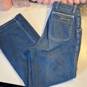 Vintage Bill Blass Blue Jeans with Leather Trim on Pockets 1990s High Waisted